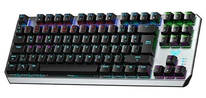 Aula F2067 Türkçe Q RGB 88 Tuşlu Blue Kablolu Gri Mekanik Gaming Klavye