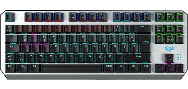Aula F2067 Türkçe Q RGB 88 Tuşlu Blue Kablolu Gri Mekanik Gaming Klavye