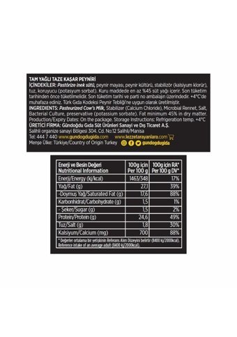 Gündoğdu Taze Kaşar Peyniri 700 gr