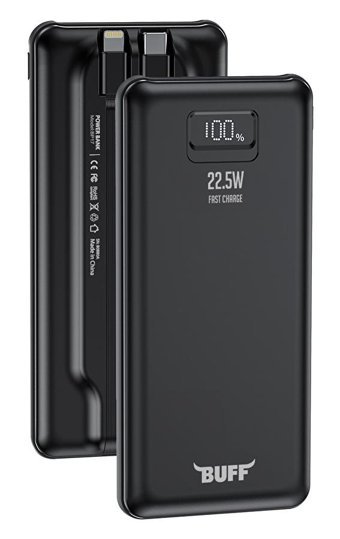 Bufflabs BP17 10000 mAh Dijital Göstergeli Çoklu Kablolu Powerbank Siyah