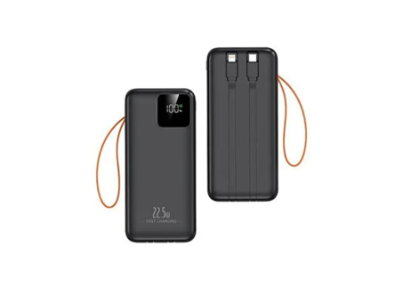 Suni̇x PB-60 30000 mAh Hızlı Şarj Dijital Göstergeli USB Type C Çoklu Kablolu Powerbank Siyah