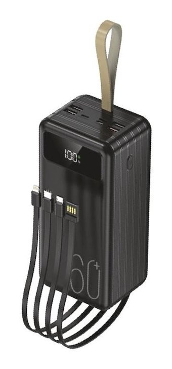 Torima TRM-1060 60000 mAh Hızlı Şarj Işıklı Dijital Göstergeli USB Type C Çoklu Kablolu Powerbank Siyah