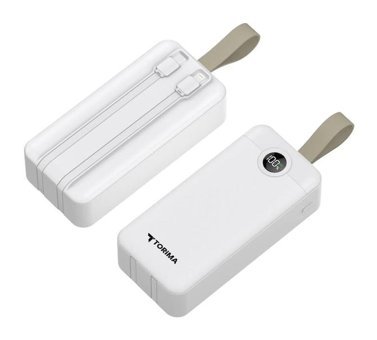 Torima TRM-1035 30000 mAh Hızlı Şarj Dijital Göstergeli USB Çoklu Kablolu Powerbank Beyaz