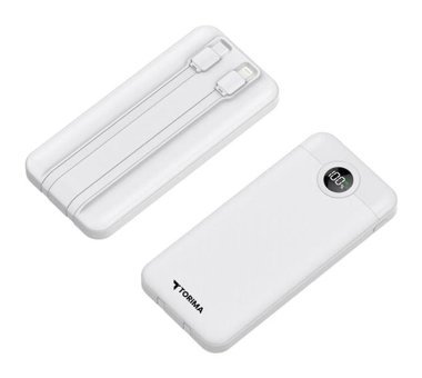 Torima TRM-1015 10000 mAh Hızlı Şarj Dijital Göstergeli USB Type C Çoklu Kablolu Powerbank Beyaz