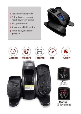 Kochler 100 kg Kapasiteli Manuel Yatay Eliptik Kondisyon Bisikleti Siyah
