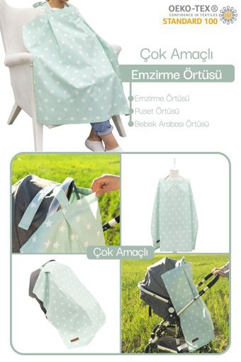 Mordesign Pamuk Yıldızlı Mavi Emzirme Önlüğü Örtüsü