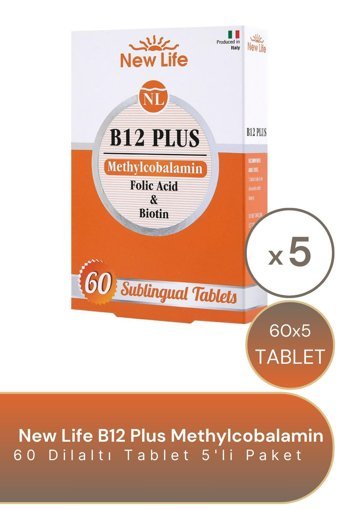 New Life B12 Plus Methylcobalamin Aromasız Yetişkin Vitamin 5x60 Adet Tablet