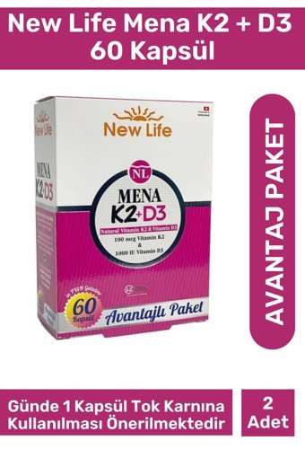 New Life Mena K2+D3 Aromasız Yetişkin Vitamin 2x60 Adet Kapsül