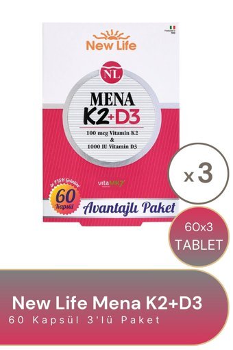 New Life Mena K2+D3 Aromasız Yetişkin Vitamin 3x60 Adet Kapsül