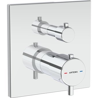 Artema Root Square A43268 Çelik Çift Delikli Aç Kapa Dereceli Ankastre Kare Banyo Bataryası Gümüş