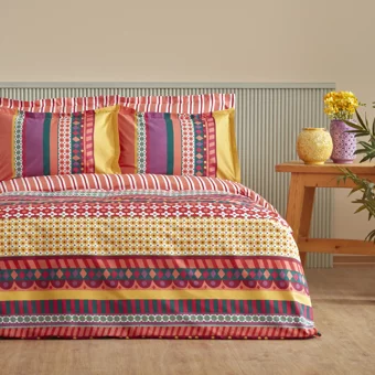 Karaca Home Home Mandy Pamuk 200x220 cm Çizgili Çift Kişilik Nevresim Takımı Fuşya