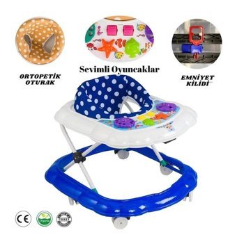 VaVbaby Kaçkaç Puantiyeli 6 Tekerlekli 3 Kademeli Oyuncaklı Örümcek Yürüteç Mavi