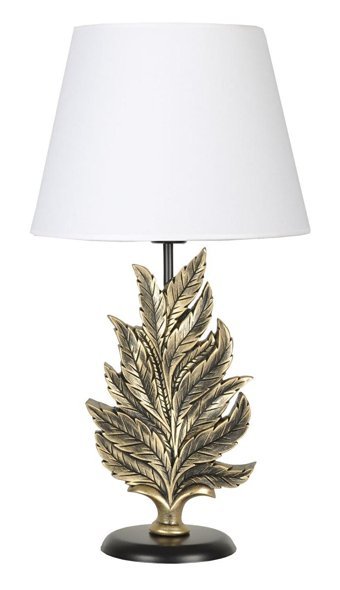 Qdec Yaprak Metal-Kumaş-Reçine Beyaz Gold Polyester Tek Ayak Abajur