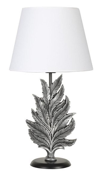 Qdec Yaprak Metal-Kumaş-Reçine Beyaz-Gümüş Polyester Tek Ayak Abajur