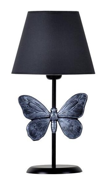 Qdec Kelebek Metal-Kumaş-Reçine Gri-Gümüş Polyester Tek Ayak Abajur
