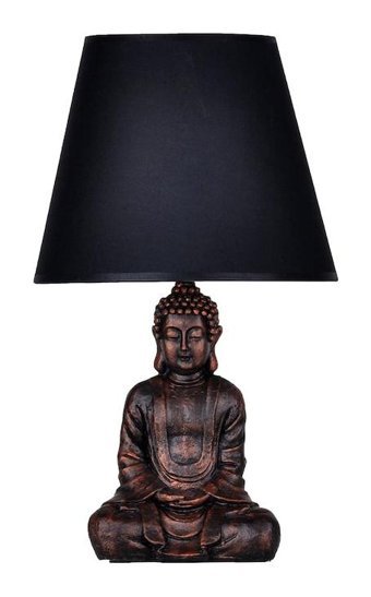 Qdec Buda Metal-Kumaş-Reçine Bakır-Siyah Polyester Tek Ayak Abajur