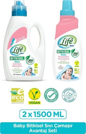 Life By Fakir Hipoalerjenik 1.5 lt Sıvı Çamaşır Deterjan + Life By Fakir 1.5 lt Yumuşatıcı