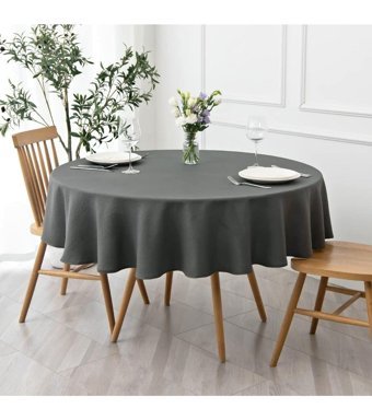 Zeren Home Pamuk-Polyester 150x150 cm Dertsiz Yuvarlak Masa Örtüsü Antrasit-Beyaz