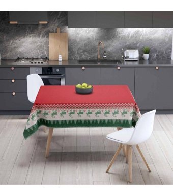 Adawall Yılbaşı Temalı Keten 160x220 cm Dikdörtgen Masa Örtüsü Çok Renkli