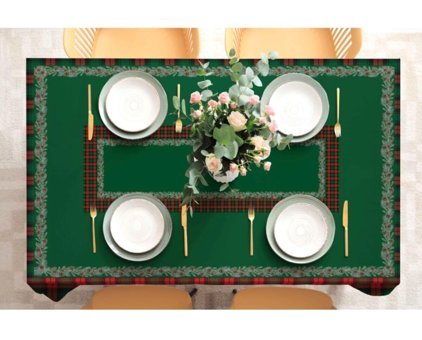 Adawall Yılbaşı Temalı Keten 160x220 cm Dikdörtgen Masa Örtüsü Kırmızı