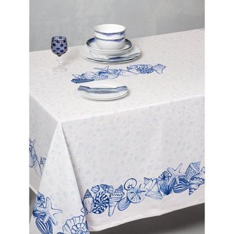 Cotton Box Cowry Pamuk-Polyester 170x230 cm Dikdörtgen Masa Örtüsü Mavi
