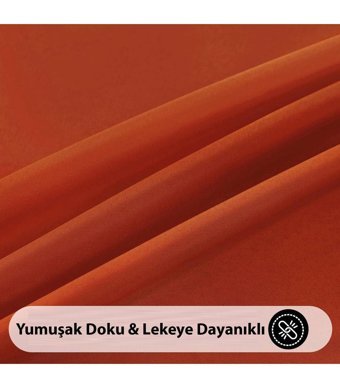 Zeren Home Pamuk-Polyester 160x210 cm Dertsiz Yuvarlak Masa Örtüsü Kahverengi-Turuncu