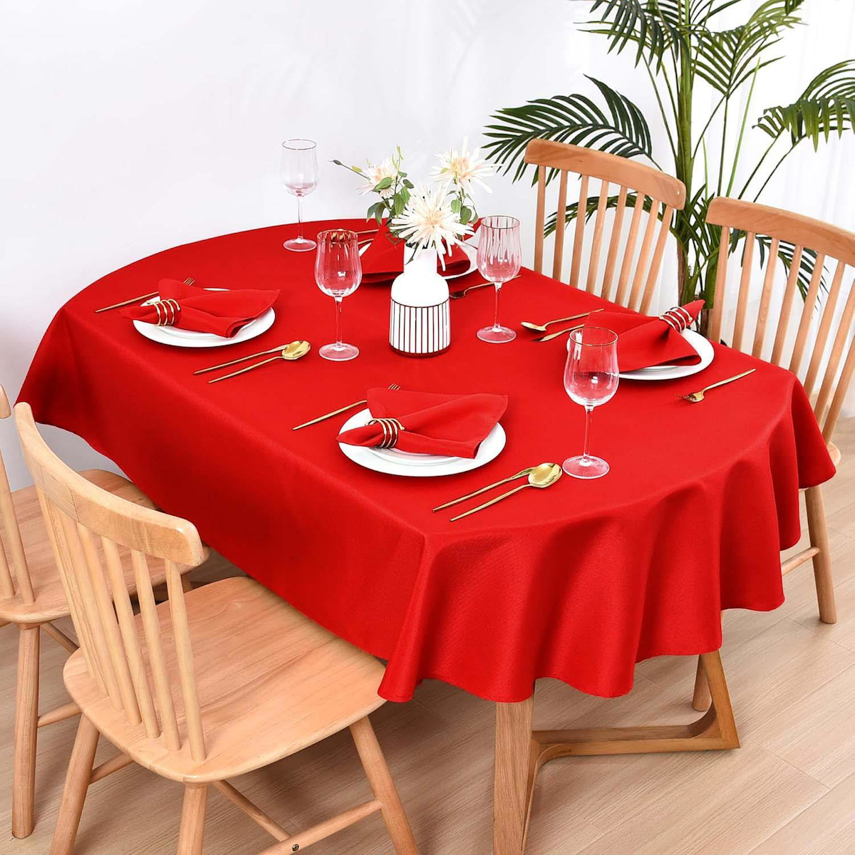 Zeren Home Polyester 160x210 cm Dertsiz Yuvarlak Masa Örtüsü Kırmızı