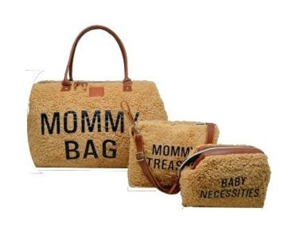 Babysi Mommy Bag Exclusive 3'lü Su Geçirmez Peluş Bebek Omuz Çantası Kahverengi