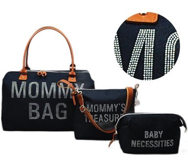 Babysi Mommy Bag Exclusive 3'lü Keten Bebek Omuz Çantası Siyah
