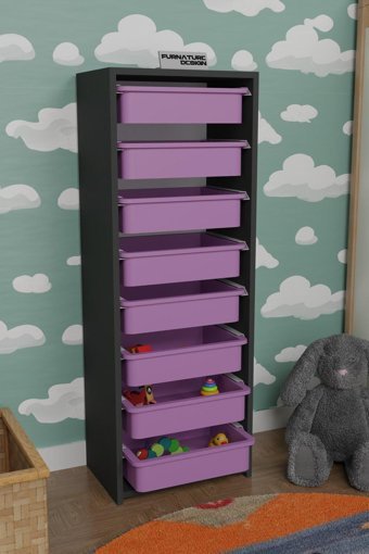 CMK Store Kapaksız 8 Çekmeceli Çok Amaçlı Dolap Antrasit-Pembe 120x45x30 cm