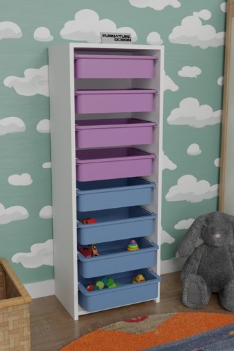 CMK Store Kapaksız 8 Çekmeceli Çok Amaçlı Dolap Beyaz-Mavi-Pembe 120x45x30 cm