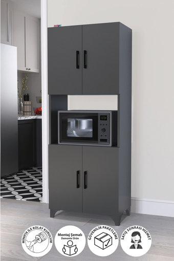 Bofigo Ece 4 Kapaklı 5 Raflı Çok Amaçlı Dolap Antrasit 153x60x33 cm