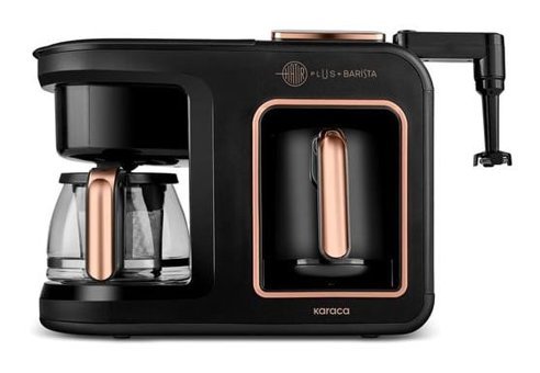 Karaca Hatır Plus Barista İki Hazneli Otomatik 10 Kişilik Közde Kahve Tadında Sütlü Kahve Yapma Siyah Türk Kahvesi Makinesi