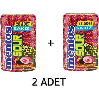 Mentos Sour Çilekli Şekersiz Sakız 28'li 2 Adet