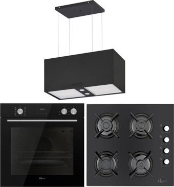 Gl General Gld 1070Sa Elegance-Glo 205Cs Bask-Azure Glf 64Cs Dijital Doğalgazlı Cam Klasik Set Üstü Davlumbaz 3'lü Ankastre Set Siyah