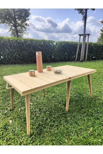 Zmb 100 cm x 50 cm Dikdörtgen Ahşap Açık Kahverengi Kamp Masası