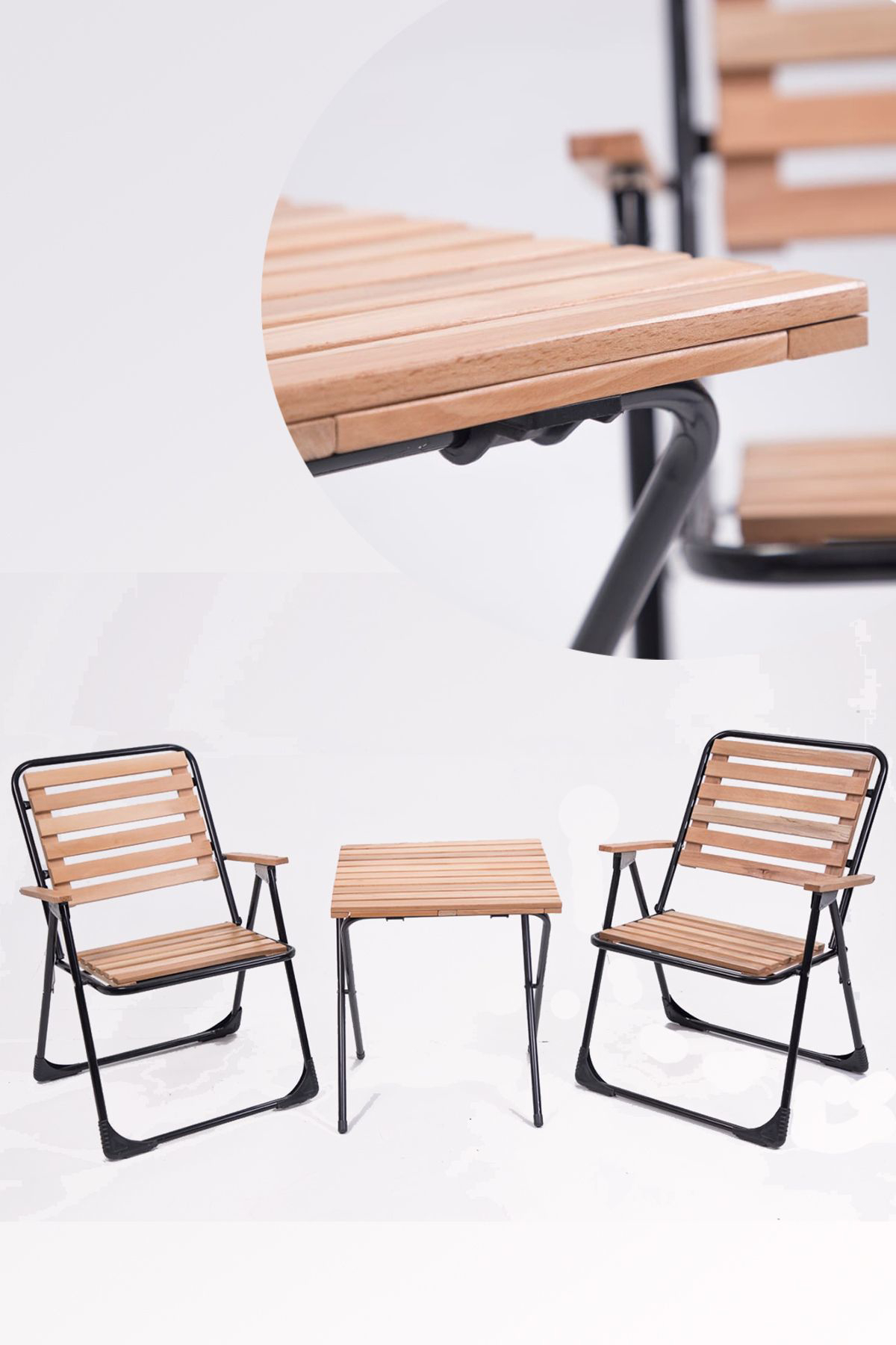 Evnalia 52 cm x 52 cm Tabureli Kare Ahşap Kahverengi Kamp Masası