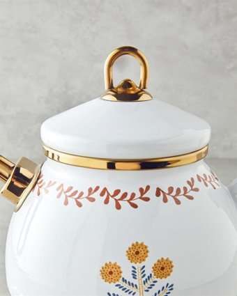 English Home Ornate Retro Emaye Çaydanlık Altın-Beyaz