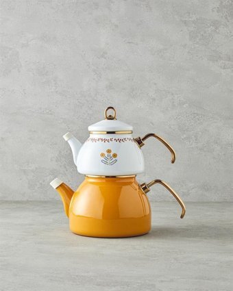 English Home Ornate Retro Emaye Çaydanlık Altın-Beyaz