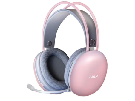 Aula S505 7.1 3.5 mm Gürültü Önleyici Mikrofonlu Kablolu Kulak Üstü Kulaklık Gri-Pembe