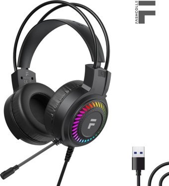Fashcolle C8100B 7.1 3.5 mm Gürültü Önleyici Mikrofonlu Kablolu Kulak Üstü Kulaklık Siyah