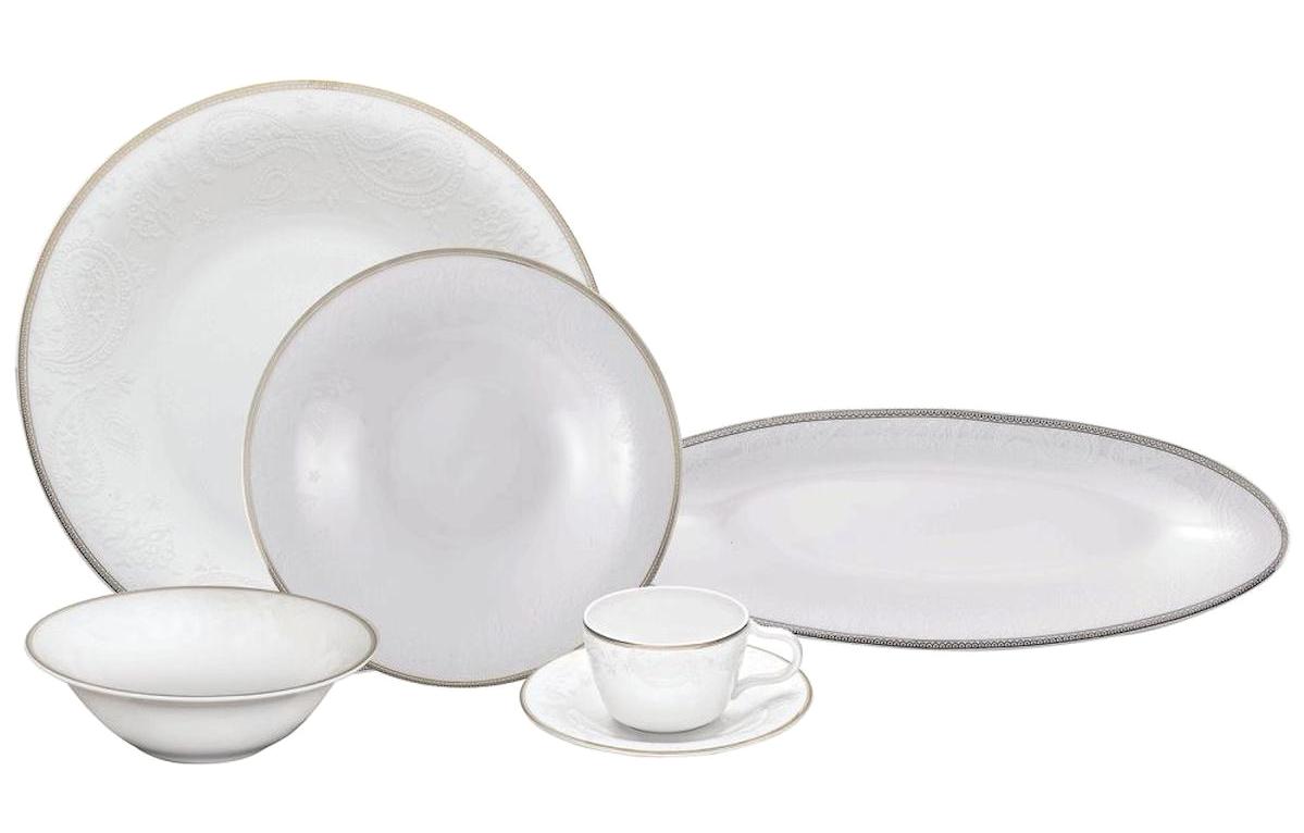 Karaca Fine Pearl Shawl 26 Parça 6 Kişilik Beyaz-Gri Desenli Porselen Kahvaltı Takımı