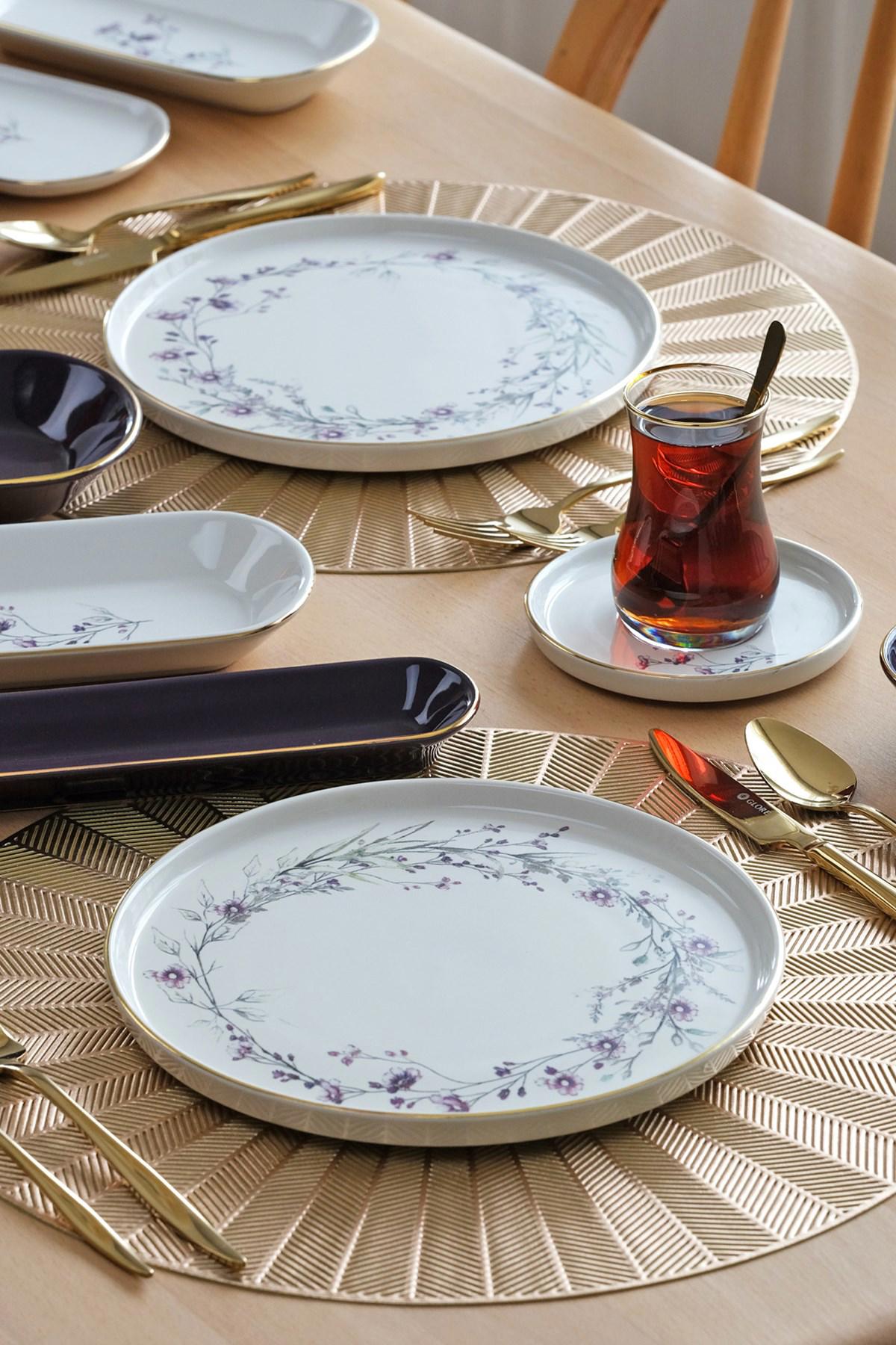 Glore Levander 41 Parça 6 Kişilik Çok Renkli Desenli Seramik Kahvaltı Takımı