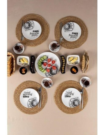 Nandy Home Yeni Gün 19 Parça 4 Kişilik Çok Renkli Desenli Stoneware Kahvaltı Takımı