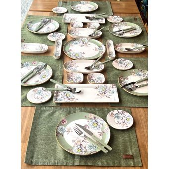 Rossev Dorati 55 Parça 6 Kişilik Çok Renkli Desenli Stoneware Kahvaltı Takımı