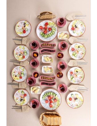 Nandy Home Nazra 38 Parça 8 Kişilik Çok Renkli Desenli Stoneware Kahvaltı Takımı