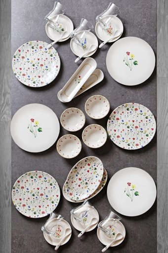 Kitchen Life Azelia 32 Parça 6 Kişilik Çok Renkli Desenli Porselen Kahvaltı Takımı