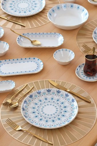 Glore Asya 41 Parça 6 Kişilik Çok Renkli Desenli Seramik Kahvaltı Takımı