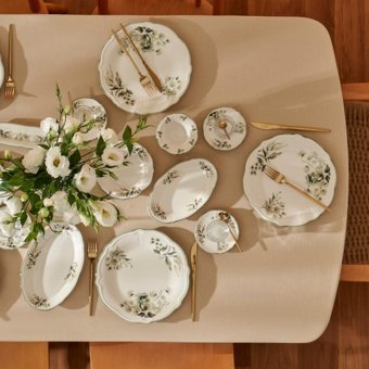 Bella Maison Julia 26 Parça 6 Kişilik Beyaz-Yeşil Desenli Stoneware Kahvaltı Takımı