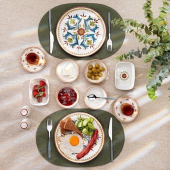 Schafer Vivian 32 Parça 6 Kişilik Çok Renkli Desenli Porselen Kahvaltı Takımı